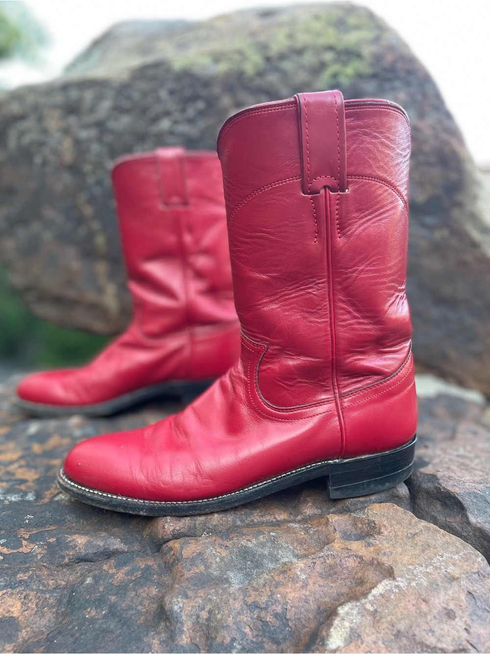 Justin Boots Red Leather Western Cowboy Roper Boots size 8 - Picture 3 of 11